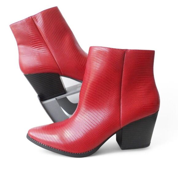 Kaari Blue Eloise Snake Skin Embossed Print Ankle Boots "Red" Women's 8.5M - Picture 1 of 12